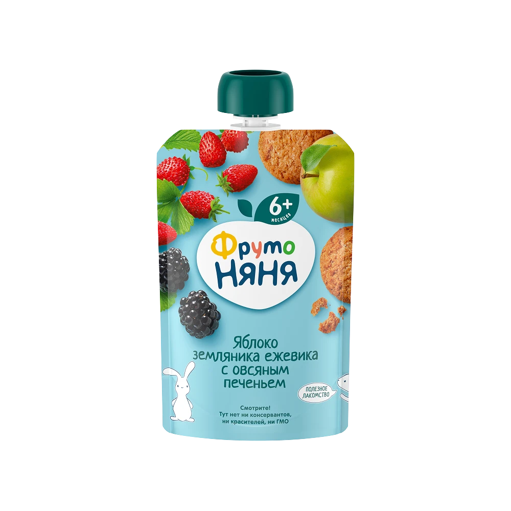 Apple, strawberry and blackberry puree with oatmeal cookies