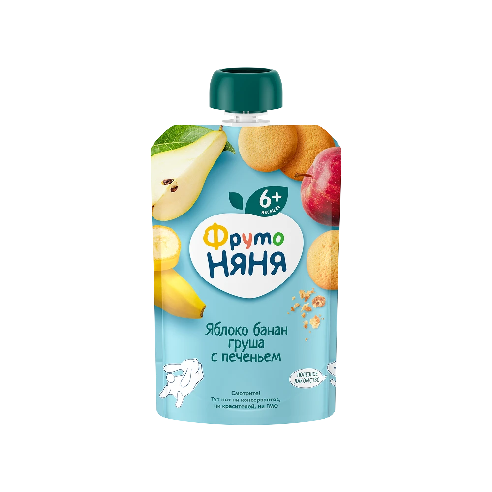 Apple, banana and pear puree with cookies